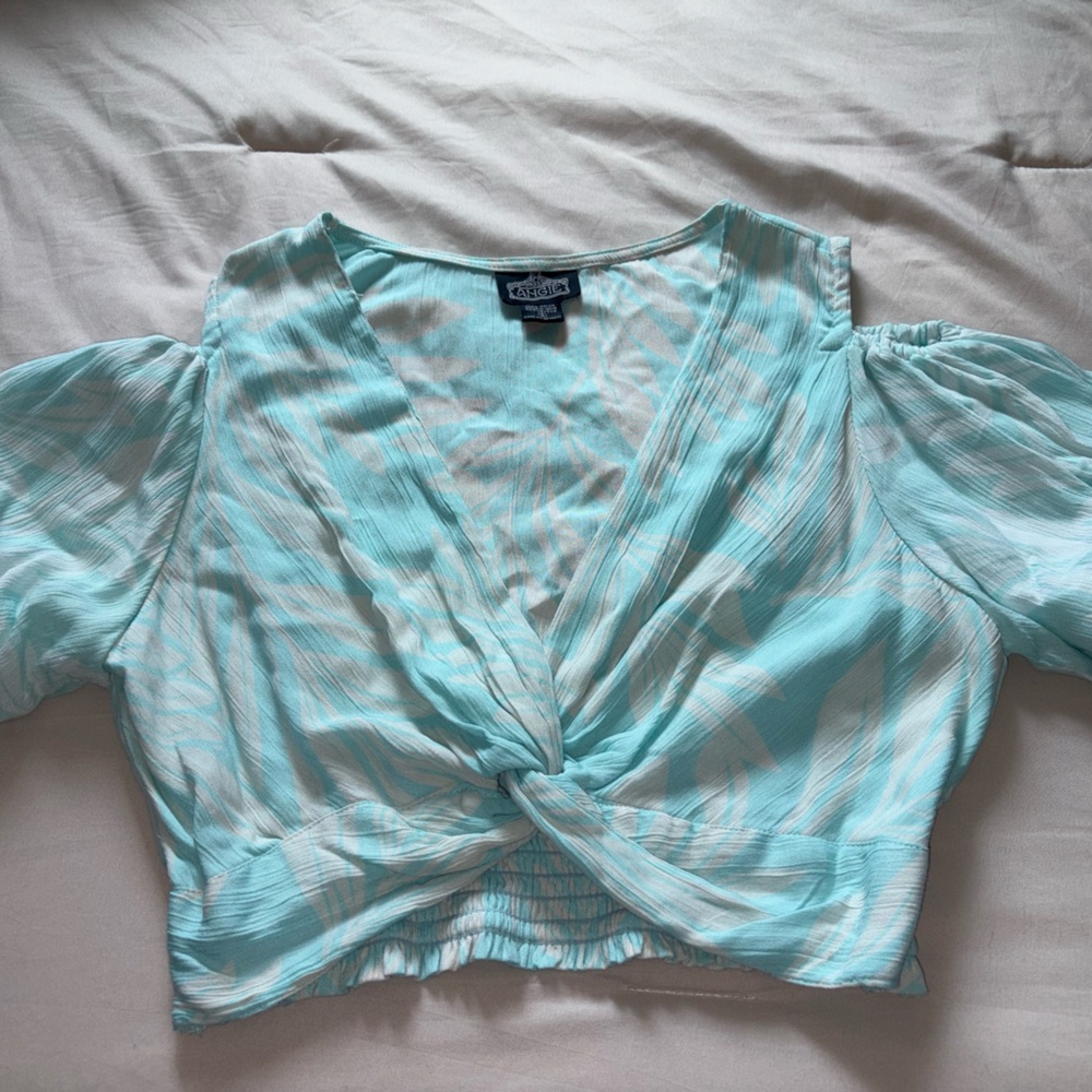 Angie Light Blue Twist-Front Blouse